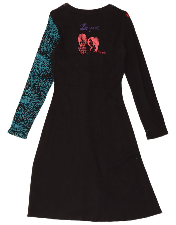 DESIGUAL Womens Graphic Long Sleeve A-Line Dress UK 18 XL Black Floral