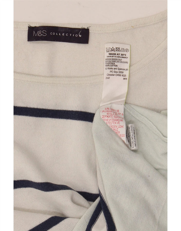 Marks & Spencer Womens Top Long Sleeve UK 8 Small White Striped Cotton