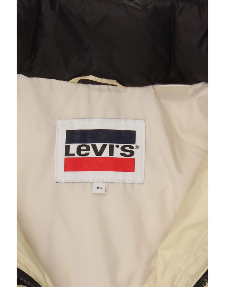 LEVI'S Womens Oversized Padded Jacket UK 6 XS Off White Colourblock Vintage Levi's and Second-Hand Levi's from Messina Hembry 