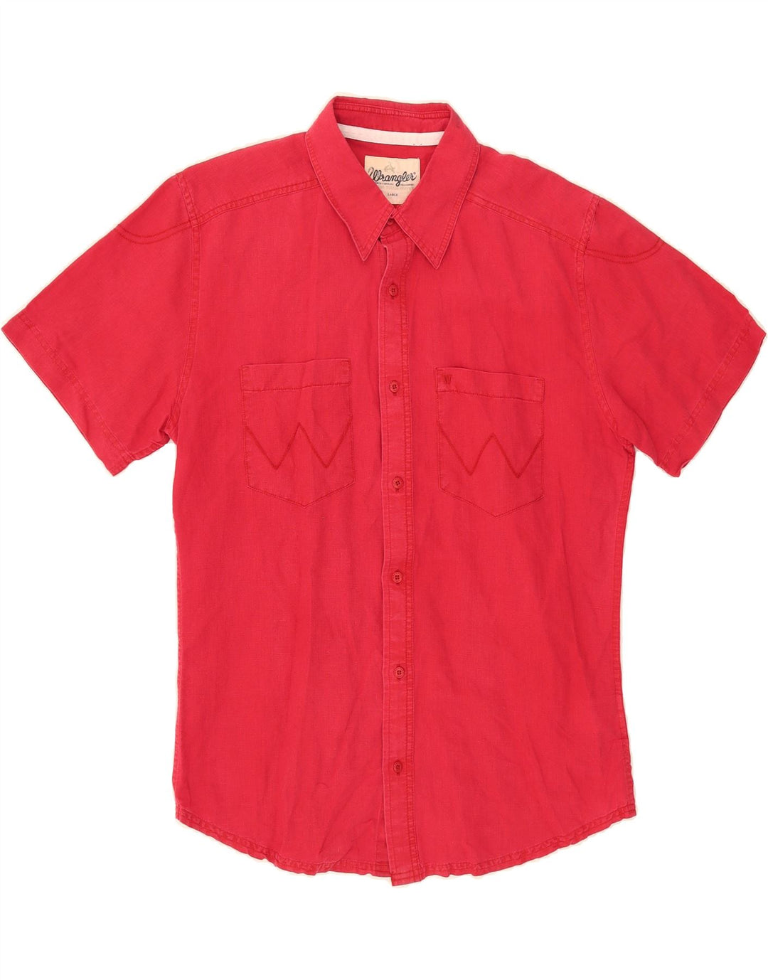 WRANGLER Mens Short Sleeve Shirt Large Red Linen Vintage Wrangler and Second-Hand Wrangler from Messina Hembry 