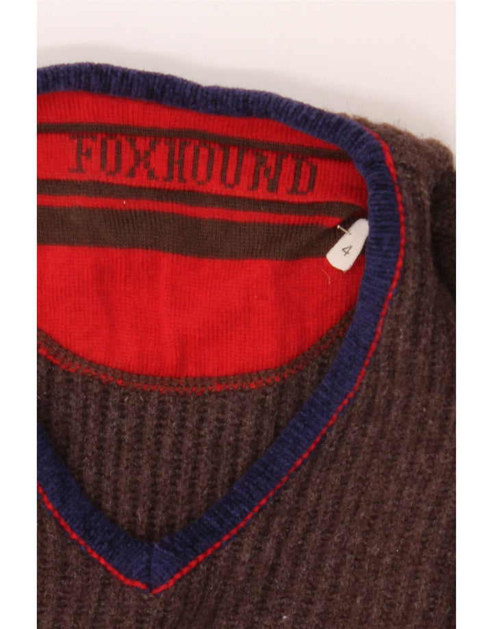 FOXHOUND Mens V-Neck Jumper Sweater 2XL Brown Wool Vintage Foxhound and Second-Hand Foxhound from Messina Hembry 