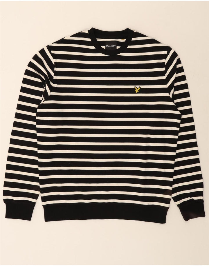 LYLE & SCOTT Mens Crew Neck Jumper Sweater Large Black Striped Cotton