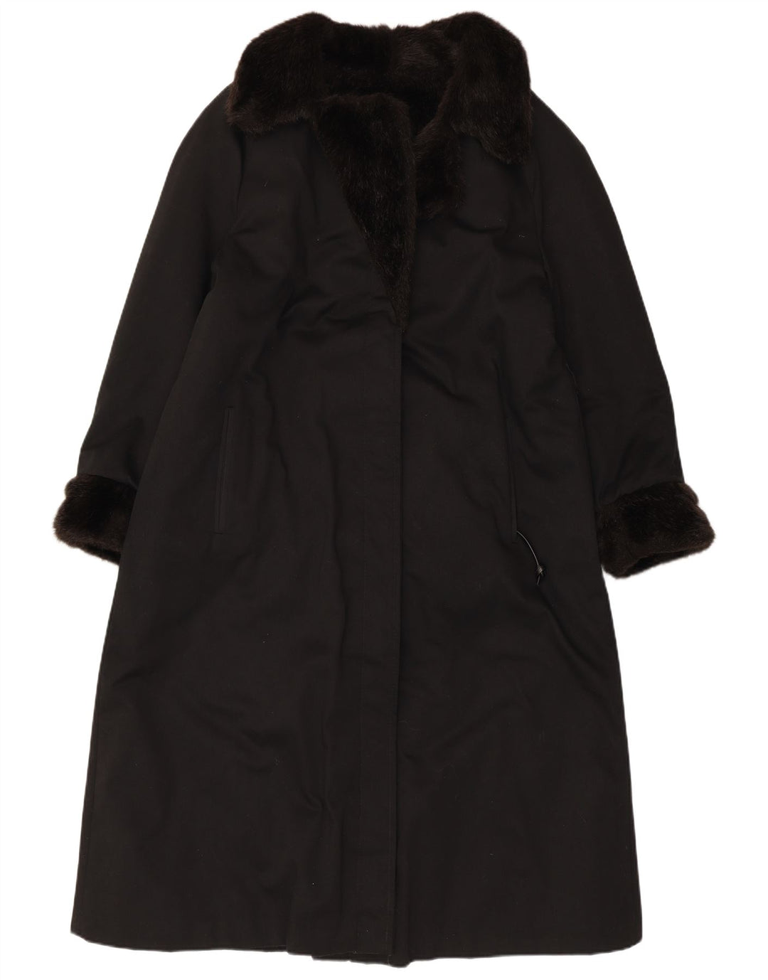 VINTAGE Womens Faux Fur Overcoat UK 12 Medium  Black Acrylic