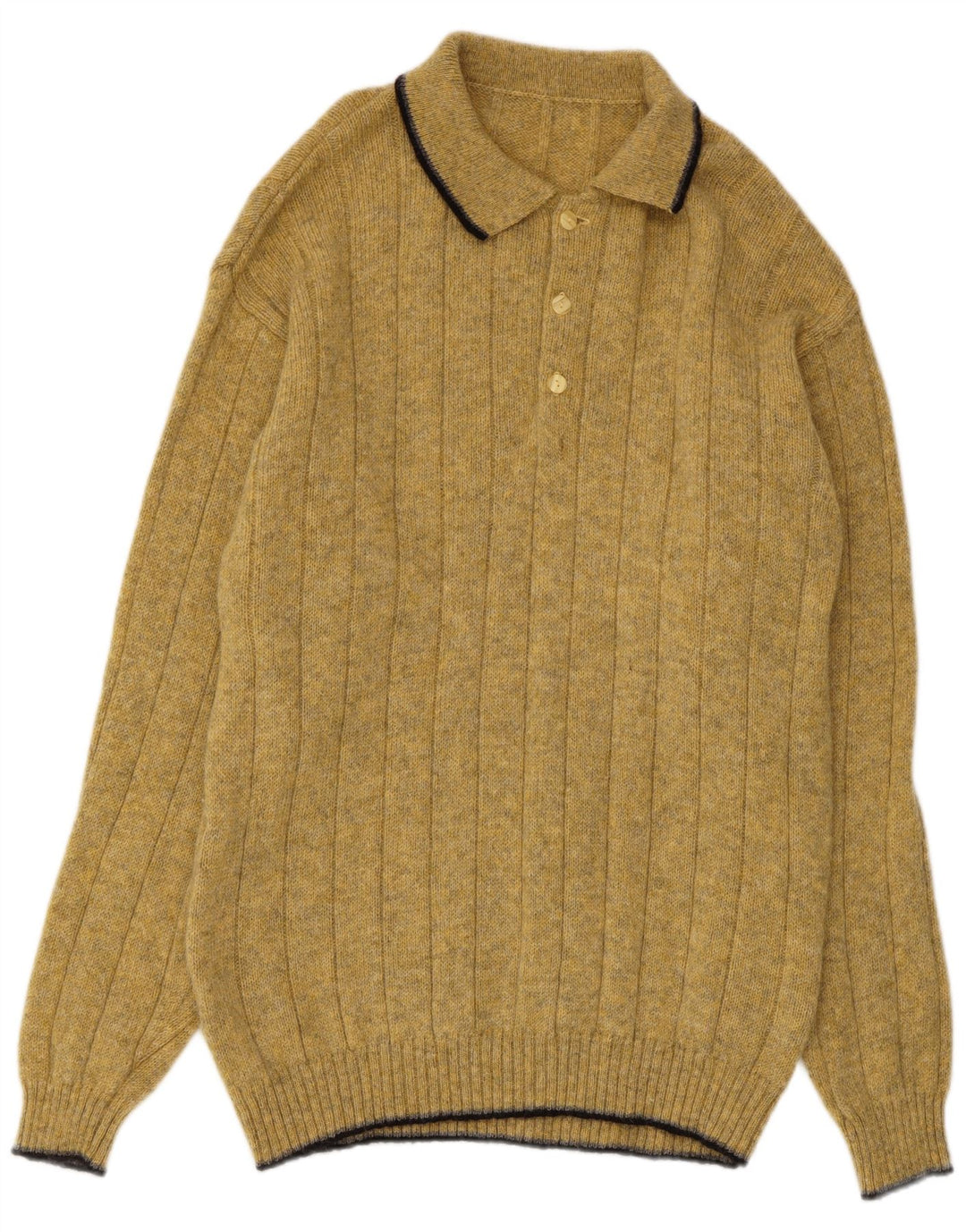 Vintage Mens Polo Neck Jumper Sweater Medium Yellow Wool
