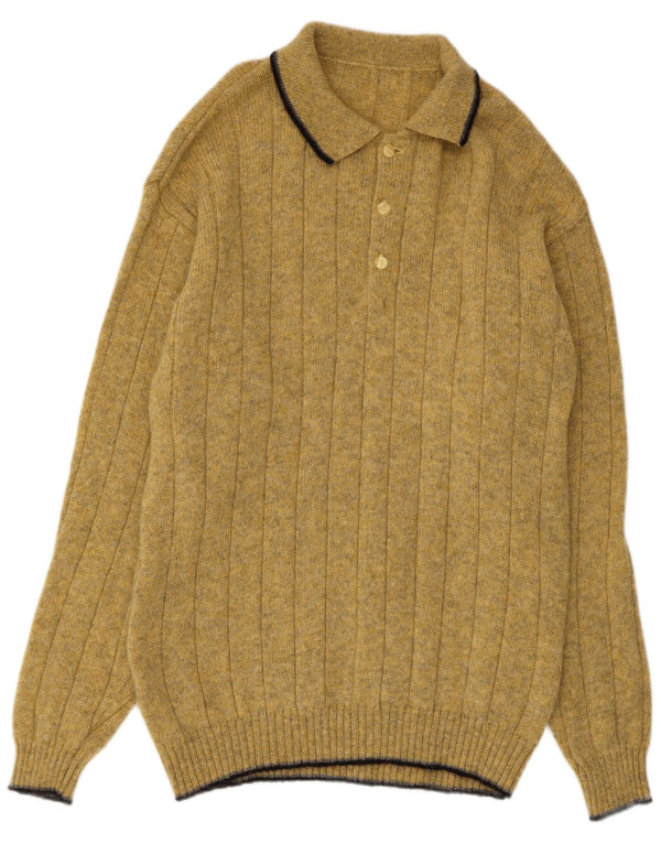Vintage Mens Polo Neck Jumper Sweater Medium Yellow Wool