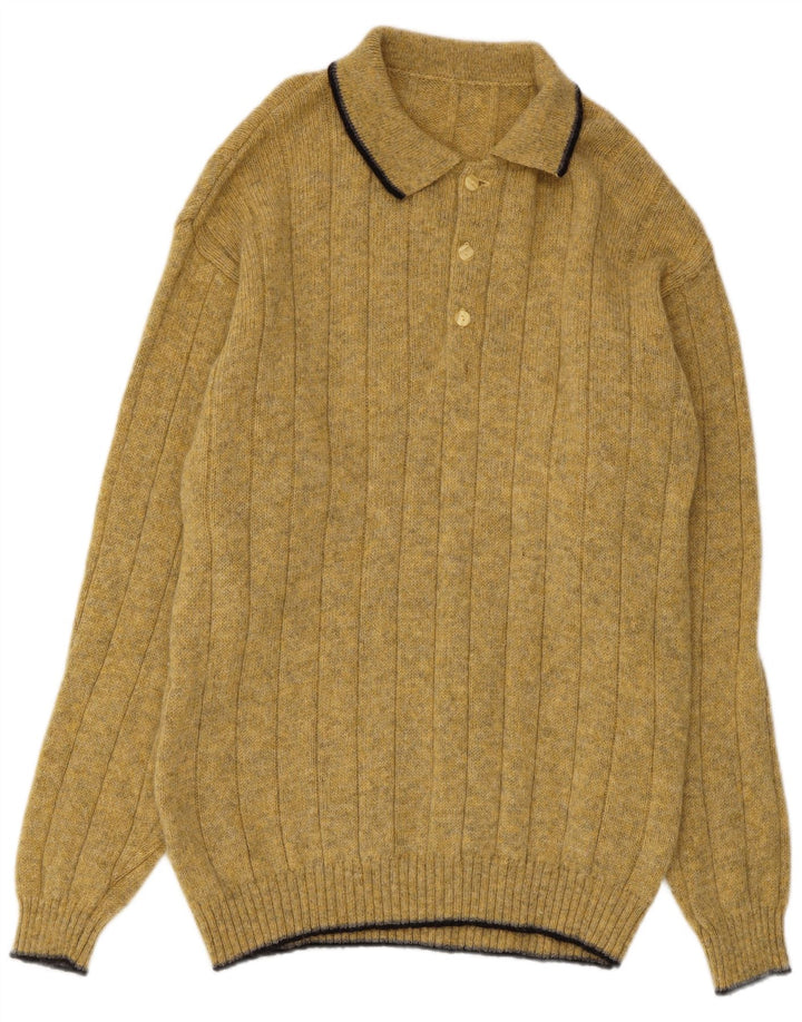 Vintage Mens Polo Neck Jumper Sweater Medium Yellow Wool