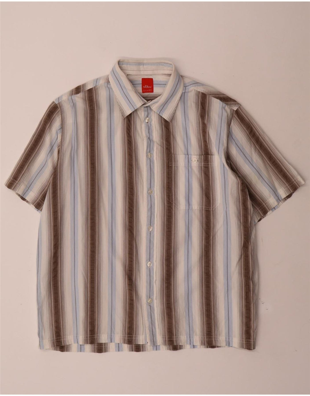S.OLIVER Mens Short Sleeve Shirt 2XL Blue Striped Cotton