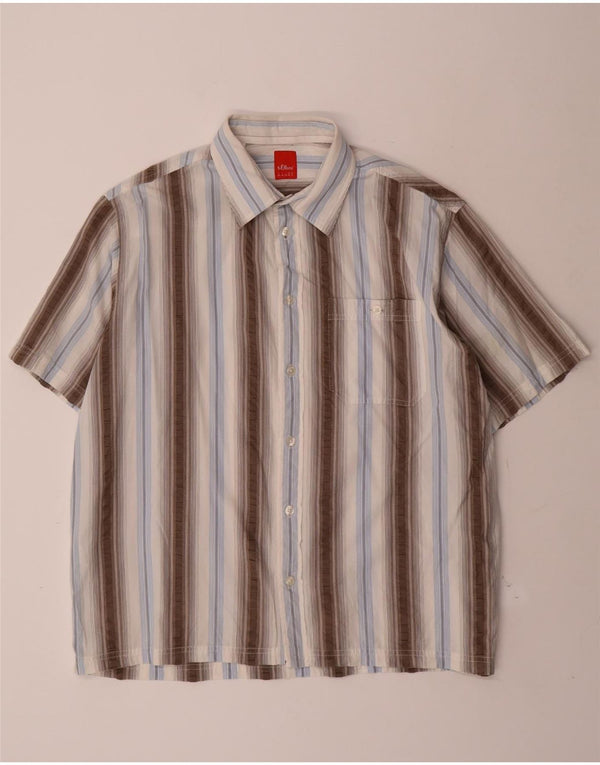 S.OLIVER Mens Short Sleeve Shirt 2XL Blue Striped Cotton