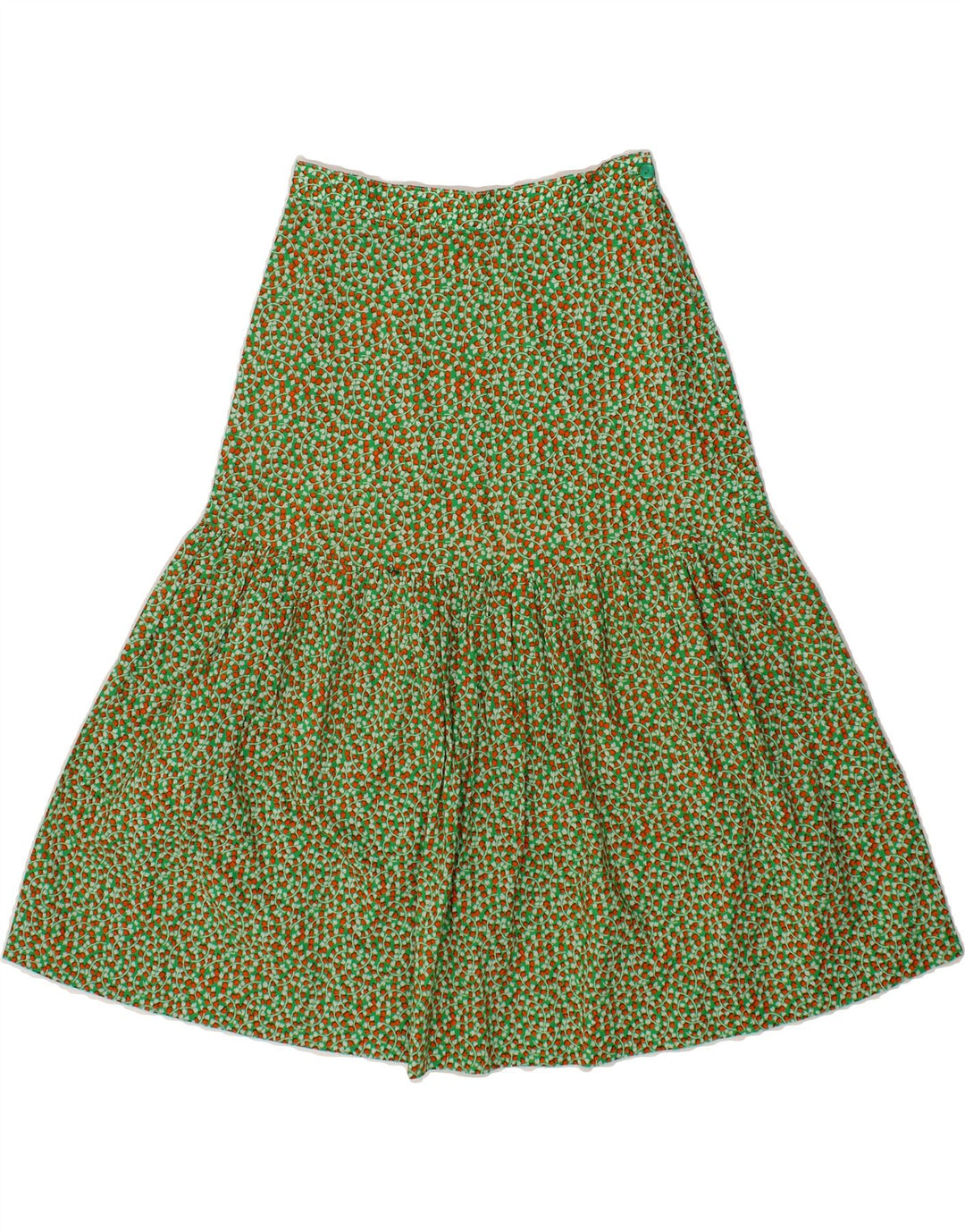 VINTAGE Womens Abstract Pattern Tiered Skirt W24 XS Green Vintage Vintage and Second-Hand Vintage from Messina Hembry 