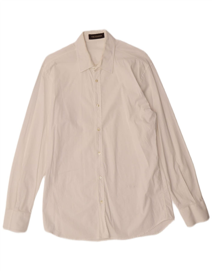 TRUSSARDI Mens Shirt Medium White Cotton
