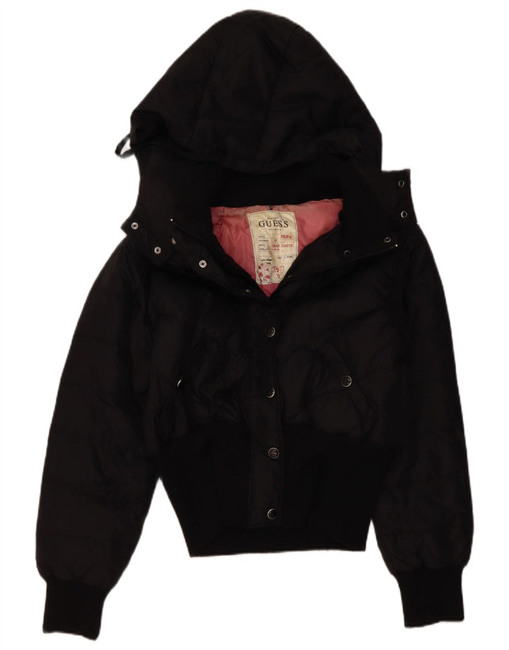 GUESS Womens Hooded Padded Jacket UK 16 Large Black Polyamide