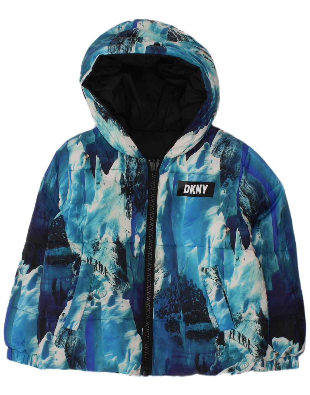 Dkny Boys Hooded Reversible Padded Jacket 3-4 Years Blue Tie Dye Polyester