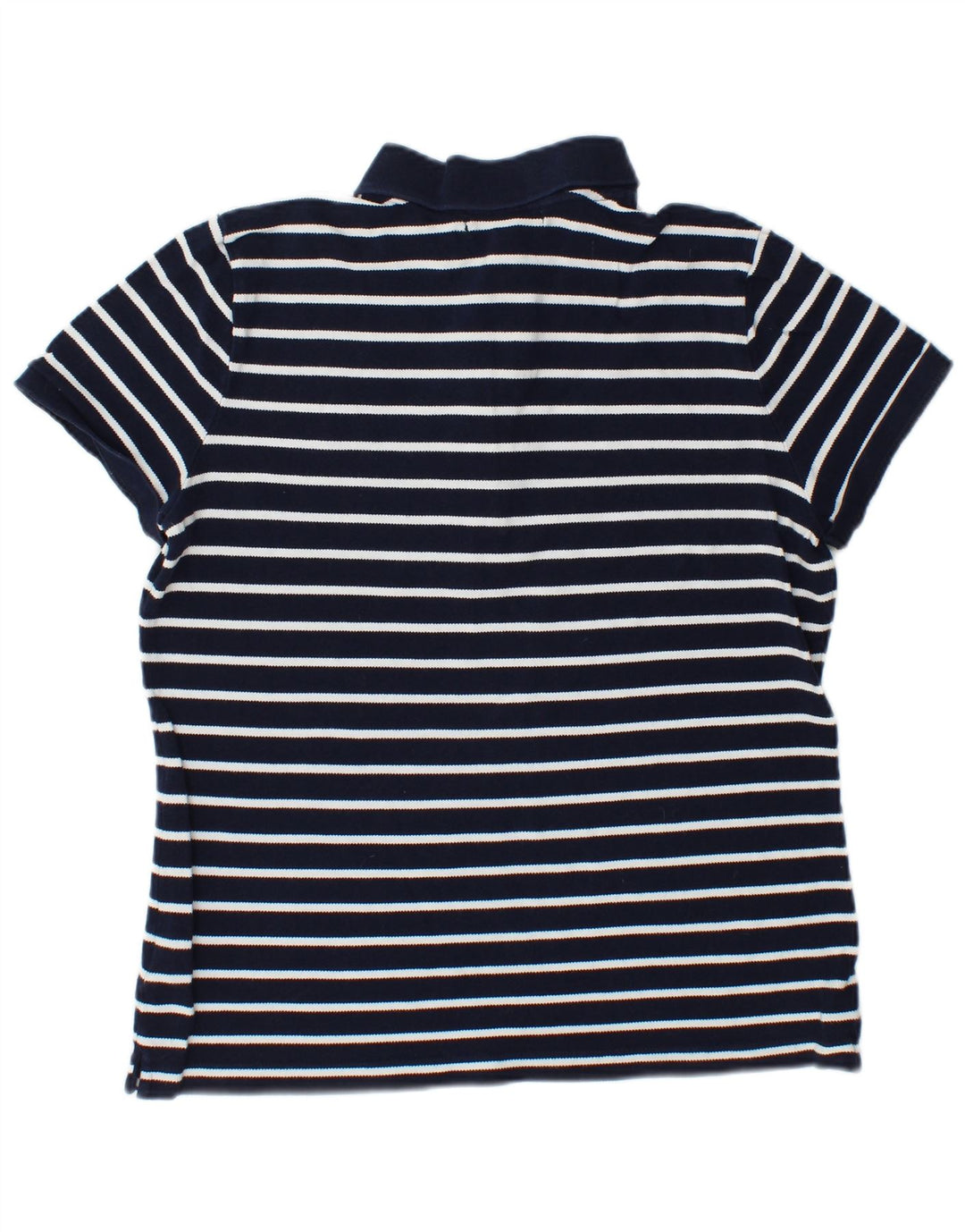 RALPH LAUREN Womens Polo Shirt UK 16 Large Navy Blue Striped Cotton