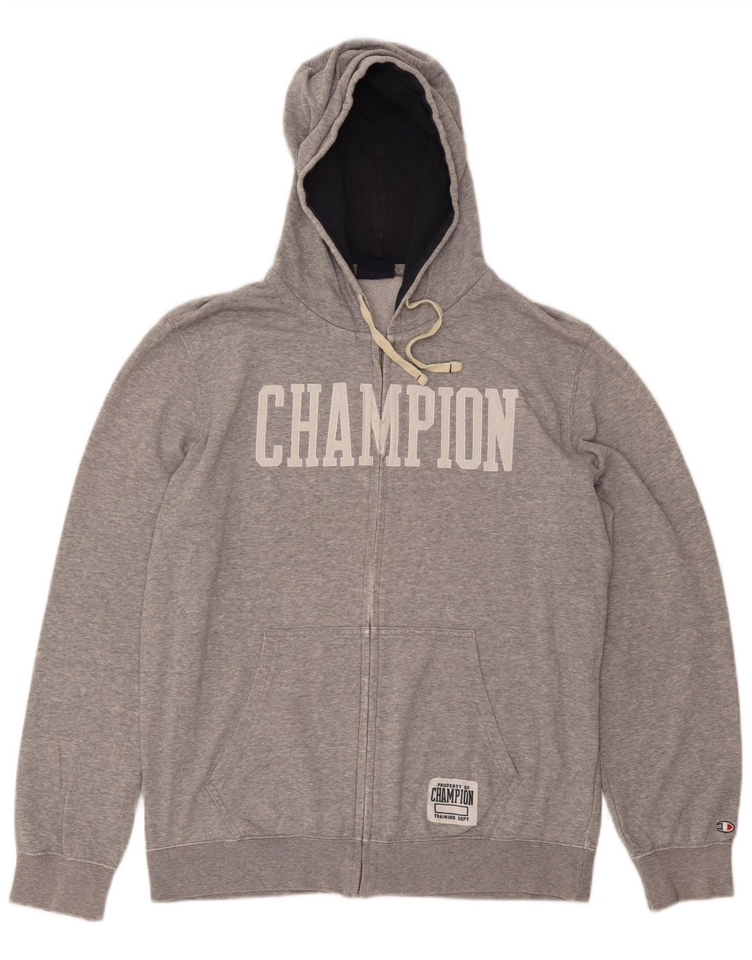 Champion Mens Graphic Zip Hoodie Sweater XL Grey Cotton