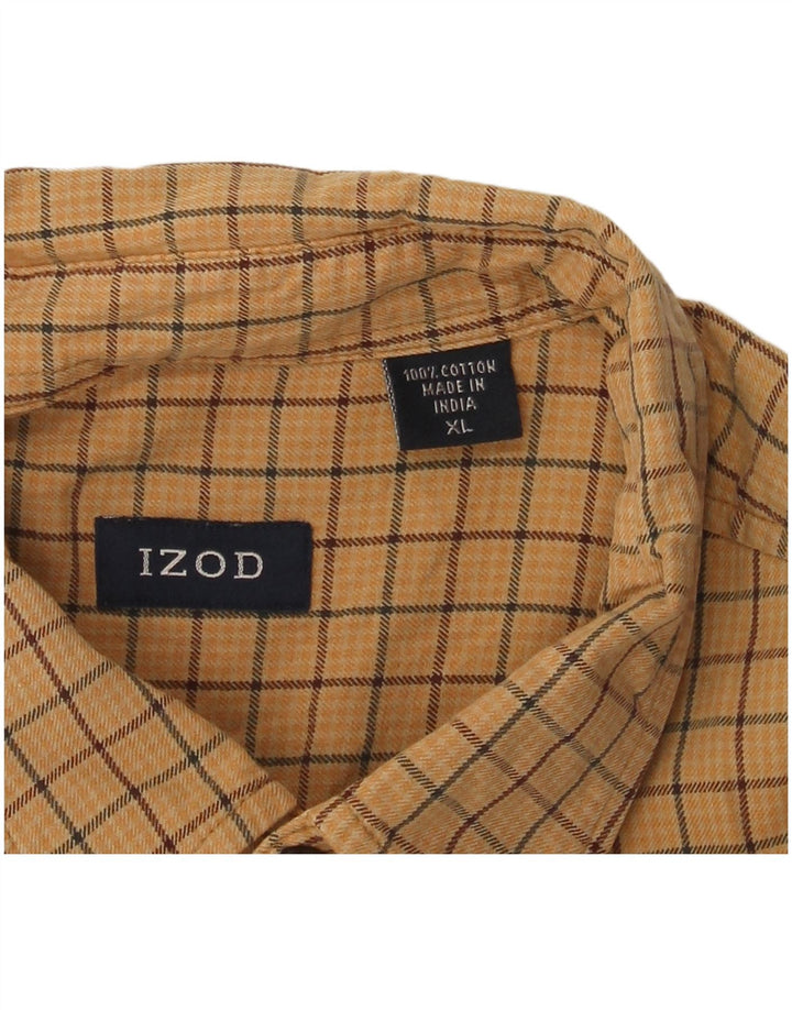 IZOD Mens Flannel Shirt XL Yellow Check Cotton