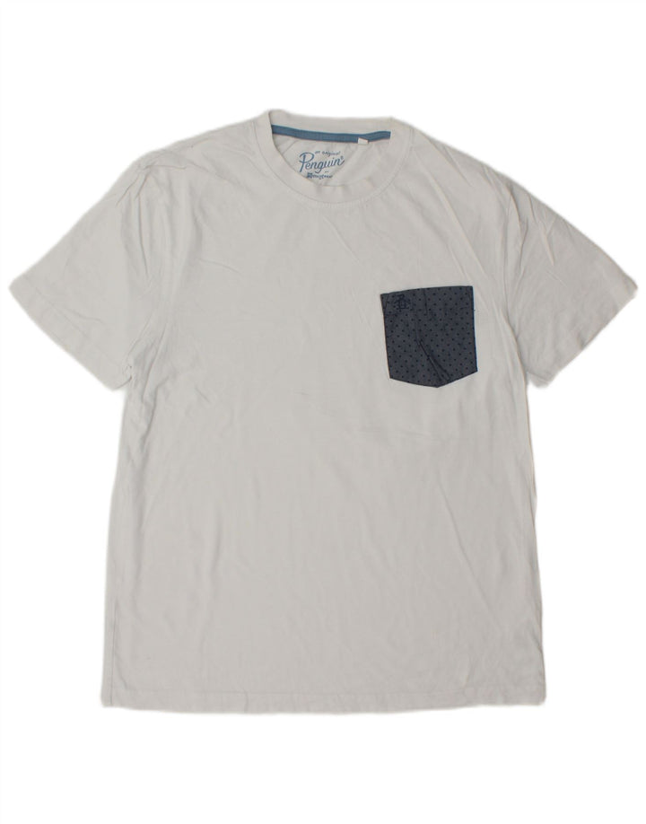 PENGUIN Mens T-Shirt Top Large White Spotted Cotton