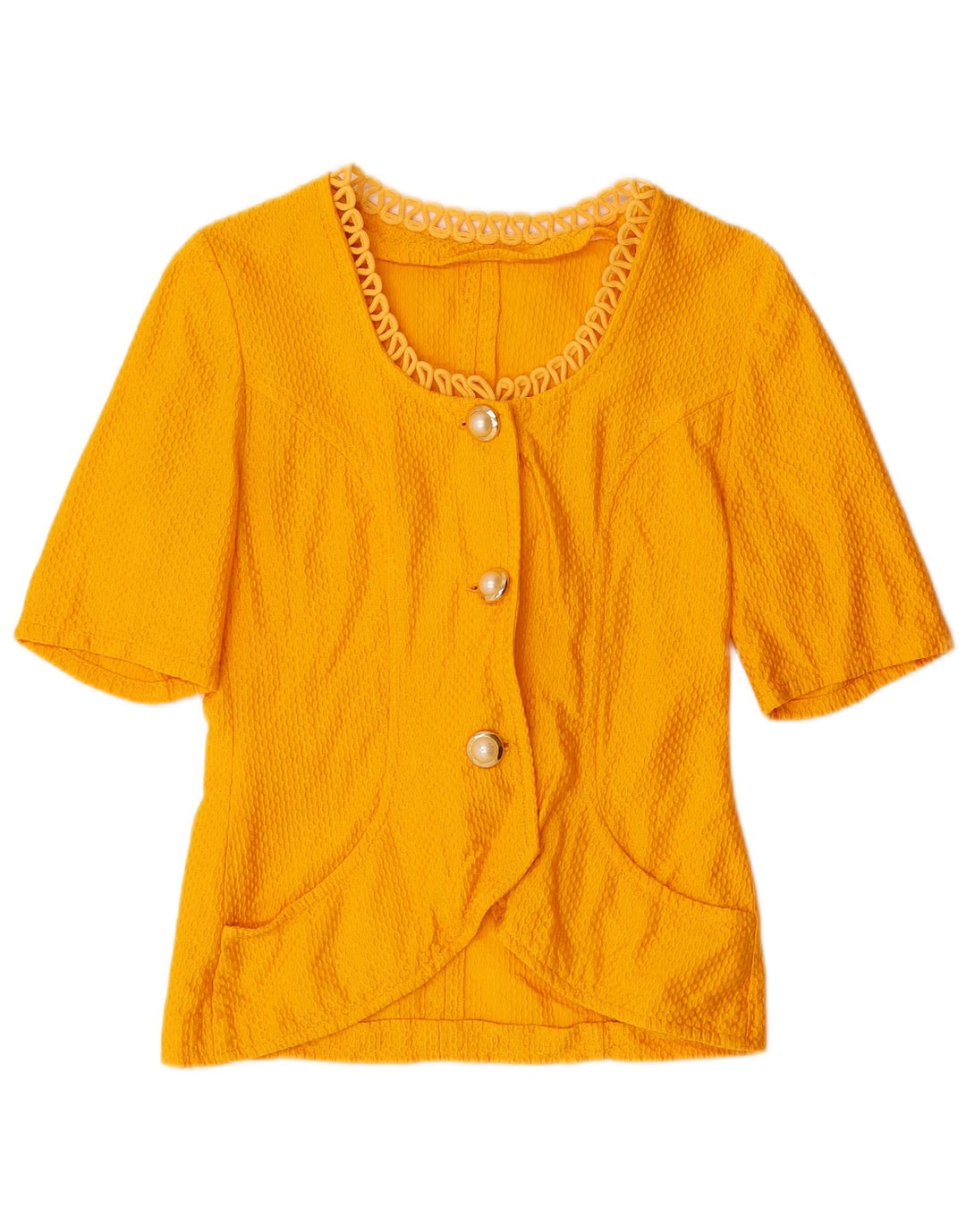 VINTAGE Womens Short Sleeve 3 Button Blazer Jacket UK 10 Small Yellow