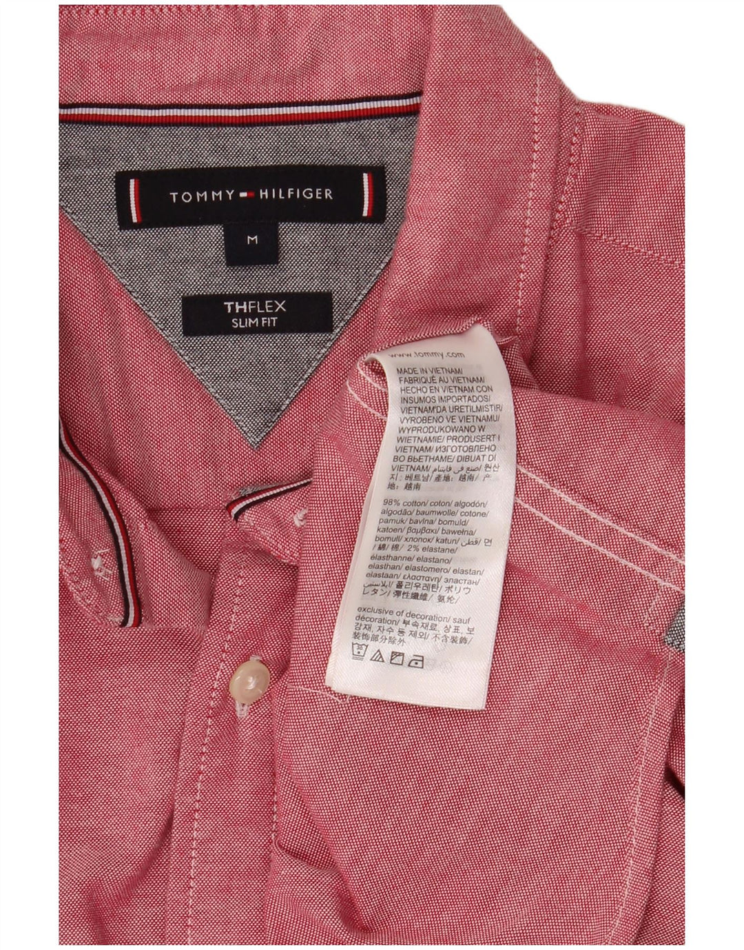 Tommy Hilfiger Mens Flex Slim Fit Shirt Medium Pink Cotton