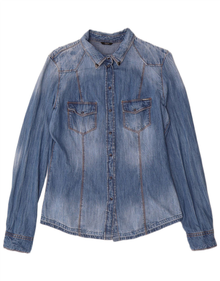 GUESS Womens Denim Shirt UK 14 Medium Blue Floral