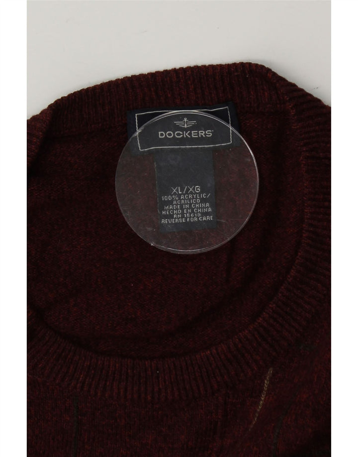 DOCKERS Mens Crew Neck Jumper Sweater XL Red Check Acrylic Vintage Dockers and Second-Hand Dockers from Messina Hembry 