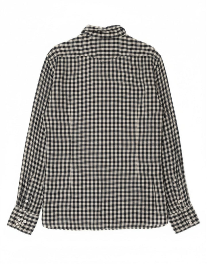 Stefanel Mens Western Shirt Large Navy Blue Gingham Cotton