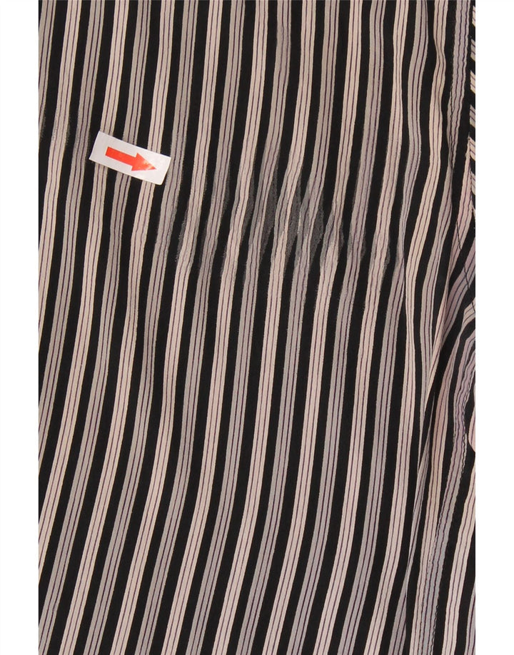 MESSORI Mens Short Sleeve Shirt Small Black Striped Silk