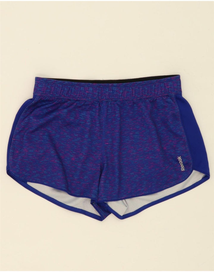 REEBOK Womens Sport Shorts UK 12 Medium Blue Flecked Polyester Vintage Reebok and Second-Hand Reebok from Messina Hembry 