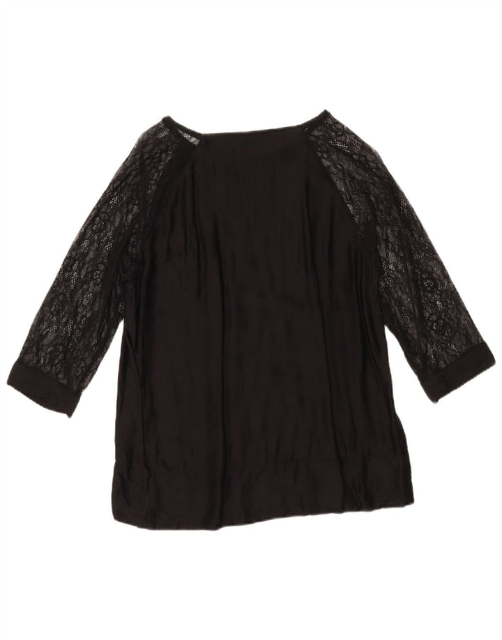 Zara Womens Top 3/4 Sleeve UK 16 Large Black Viscose