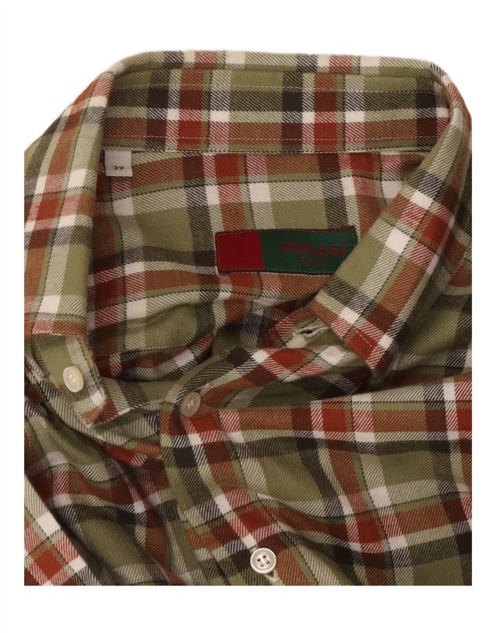 VINTAGE Mens Flannel Shirt Size 39 Medium Khaki Check