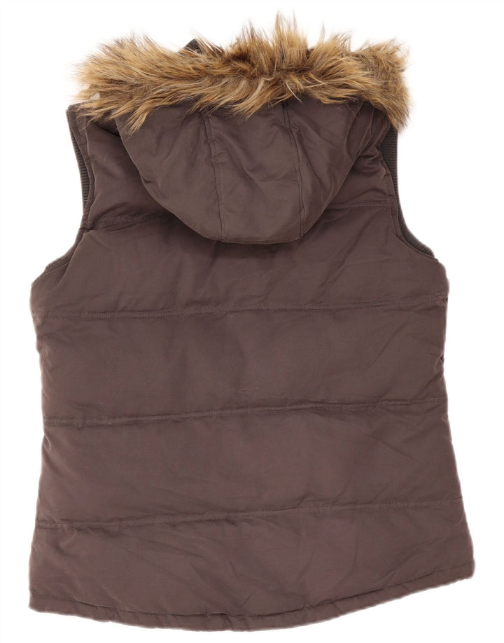 Fat Face Womens Hooded Padded Gilet UK 14 Medium Grey Polyester