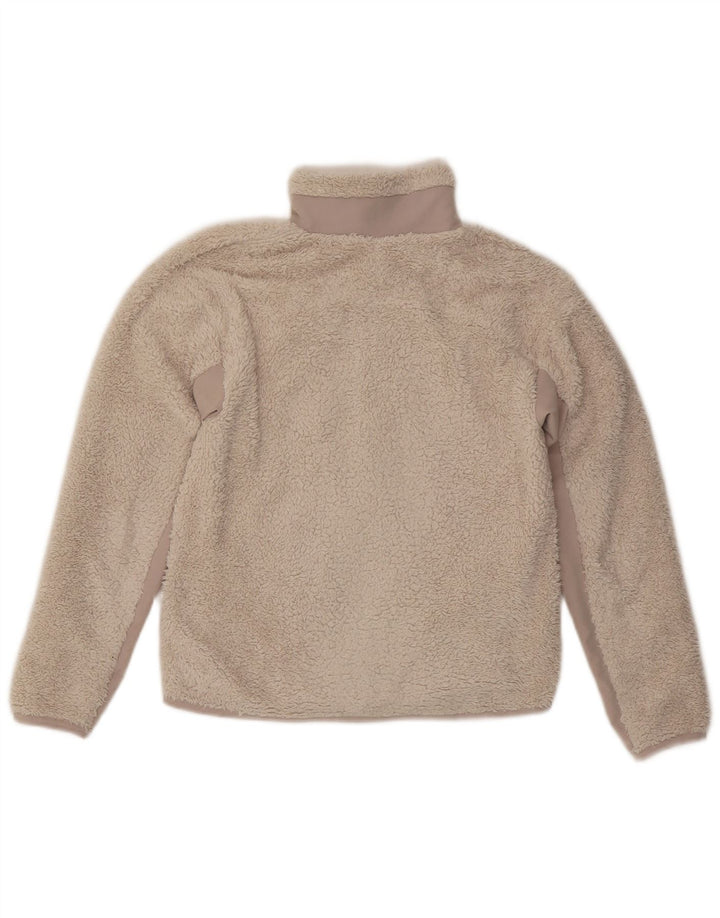 NIKE Womens Oversized Fleece Jacket UK 6 XS Beige Colourblock Polyester