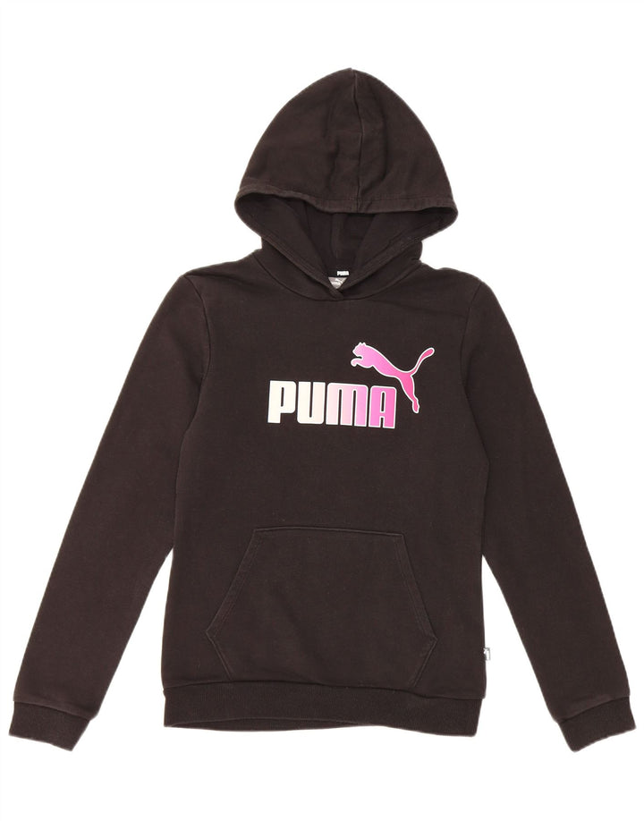 PUMA Girls Graphic Hoodie Jumper 13-14 Years Black Cotton