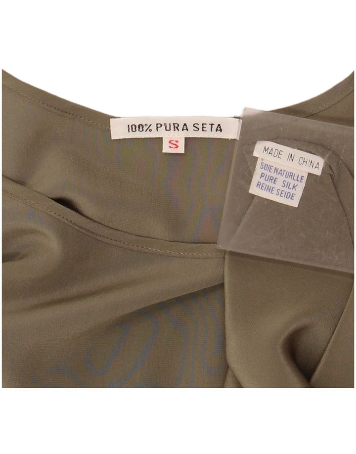 VINTAGE Womens Vest Top UK 10 Small Khaki Silk