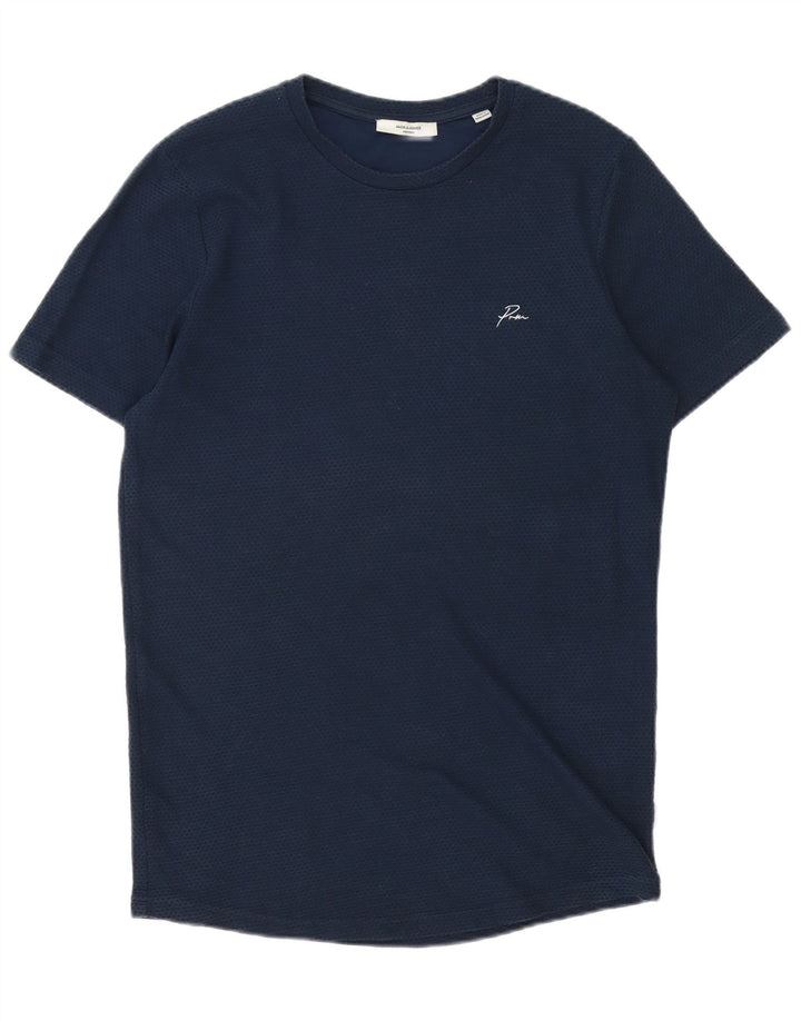 Jack & Jones Mens T-Shirt Top Medium Navy Blue Spotted Cotton