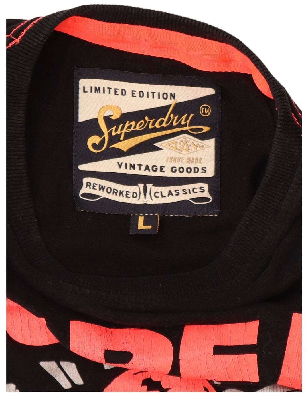 SUPERDRY Mens Graphic T-Shirt Top Large Black Cotton