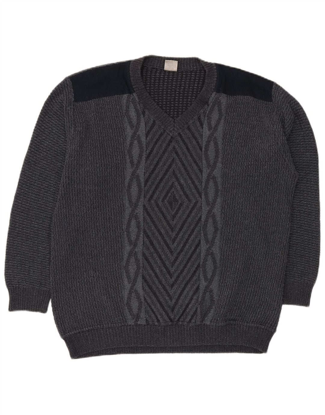 VINTAGE Mens V-Neck Jumper Sweater IT 50 Medium Grey Geometric