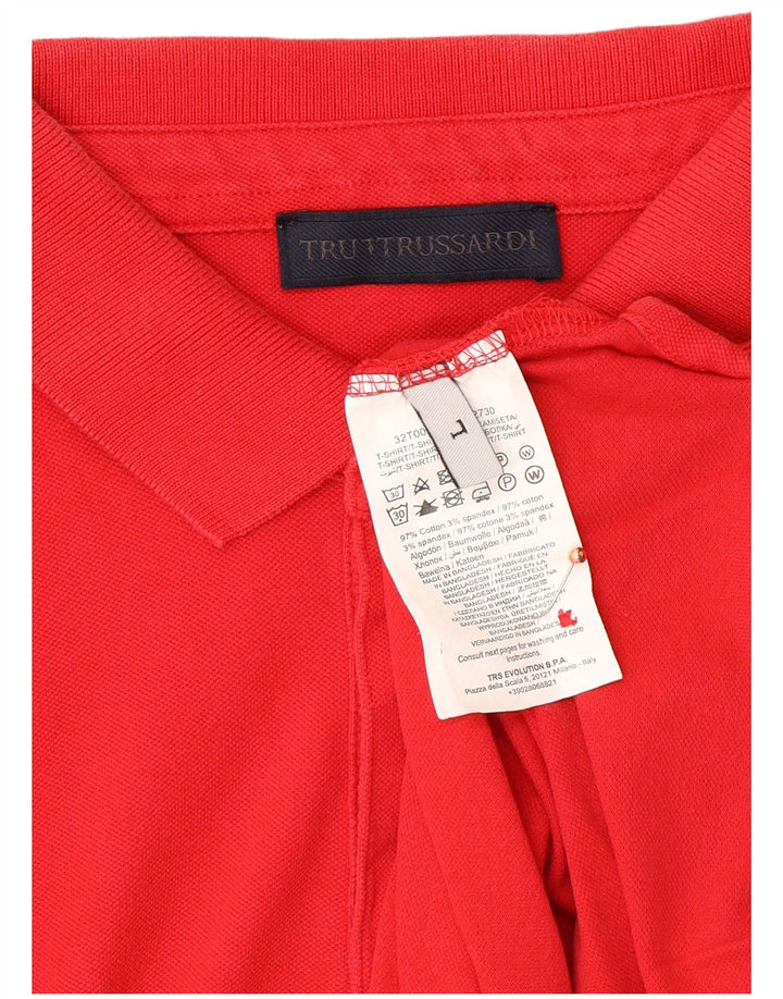 TRUSSARDI Mens Polo Shirt Large Red Cotton