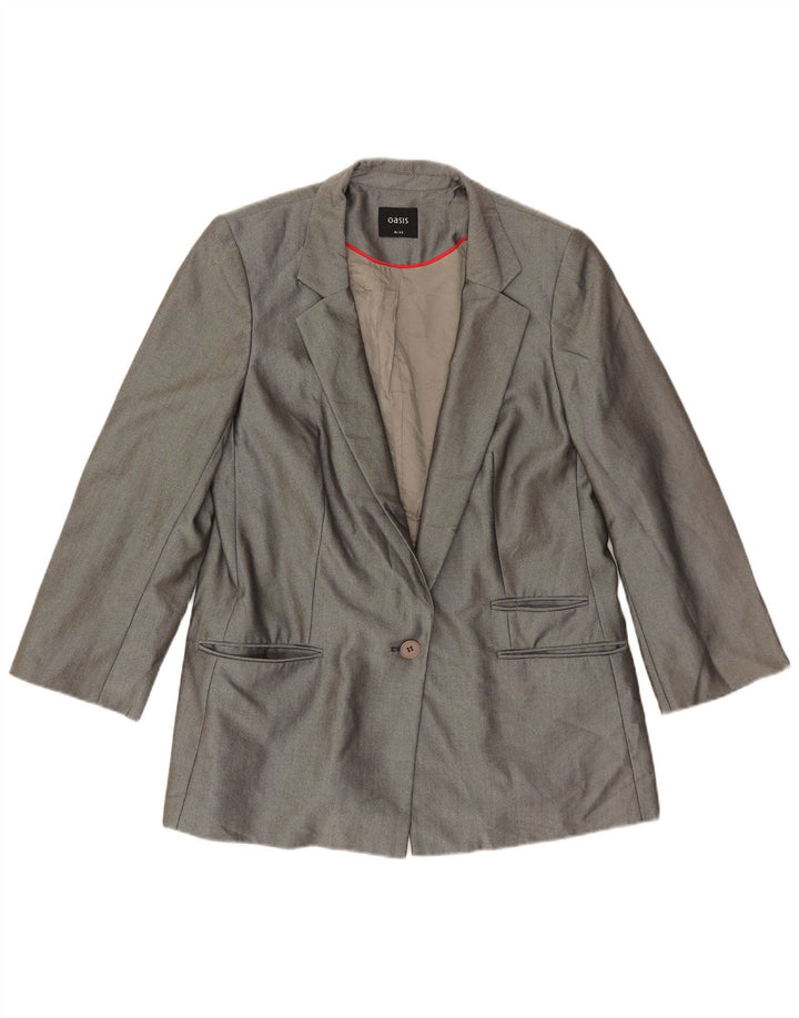 Oasis Womens 3/4 Sleeve 1 Button Blazer Jacket UK 16 Large  Grey Polyester