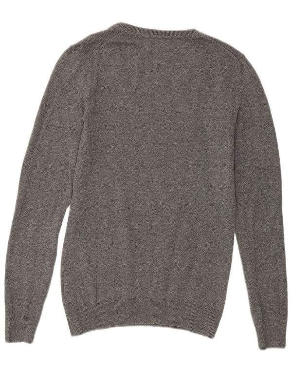 TOMMY HILFIGER Womens V-Neck Jumper Sweater UK 6 XS Grey Argyle/Diamond