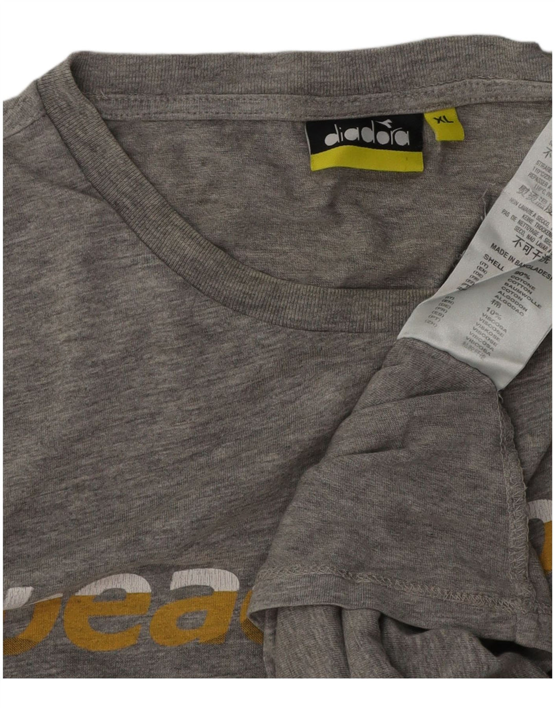 DIADORA Mens Graphic T-Shirt Top XL Grey Flecked Cotton