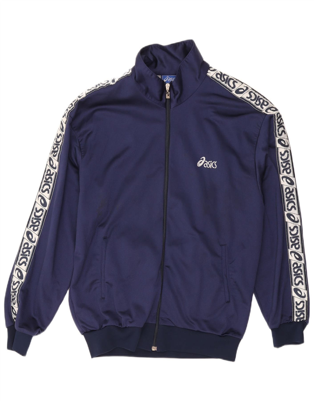 ASICS Mens Graphic Tracksuit Top Jacket Large Navy Blue Polyamide