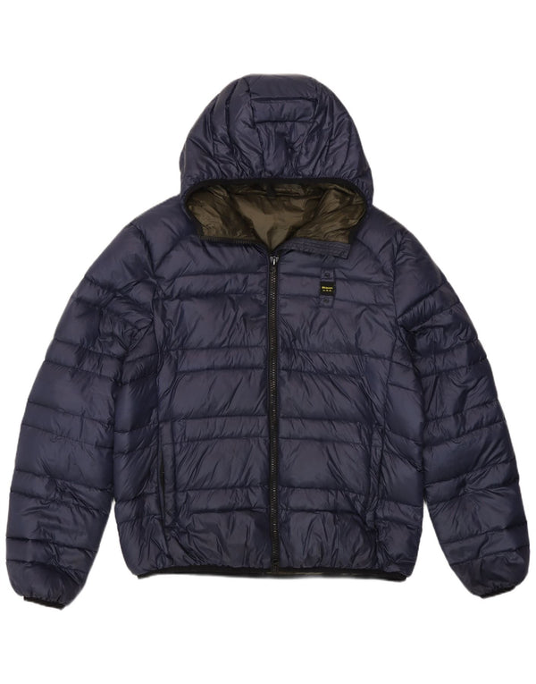 Blauer Mens Hooded Padded Jacket UK 40 Large Navy Blue Polyamide