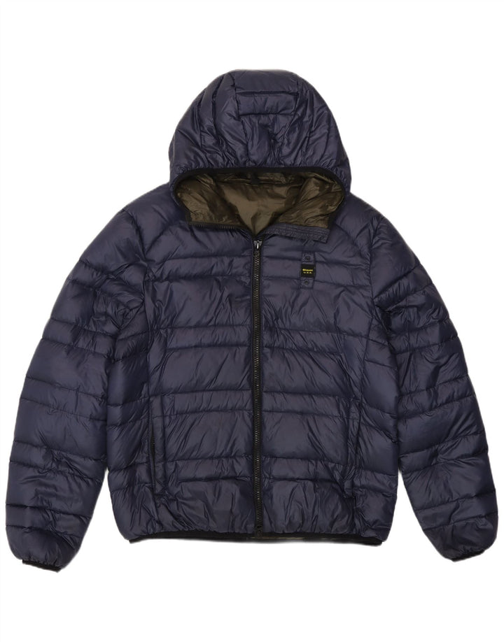 Blauer Mens Hooded Padded Jacket UK 40 Large Navy Blue Polyamide