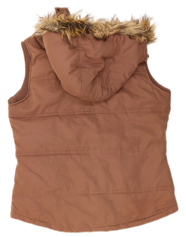 Fat Face Womens Hooded Padded Gilet UK 12 Medium Brown Polyester