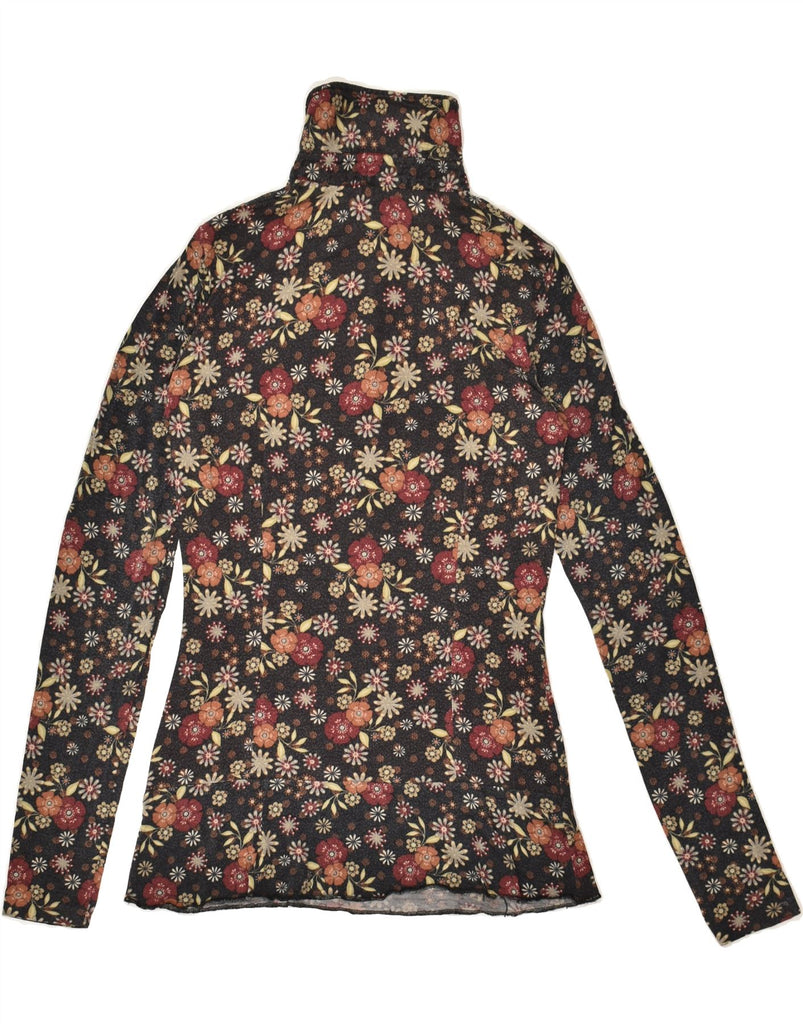 BENETTON Womens Pullover Shirt UK 2 2XS Black Floral | Vintage Benetton | Thrift | Second-Hand Benetton | Used Clothing | Messina Hembry 