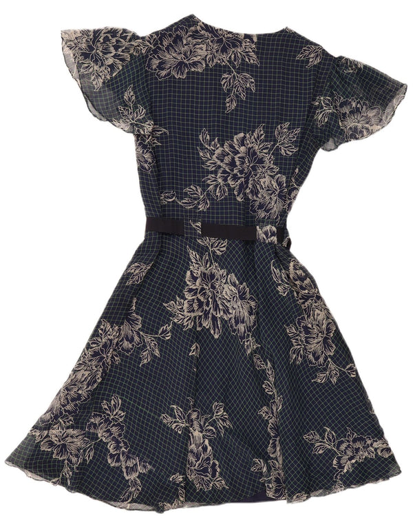 VINTAGE Womens A-Line Dress UK 12 Medium Navy Blue Floral