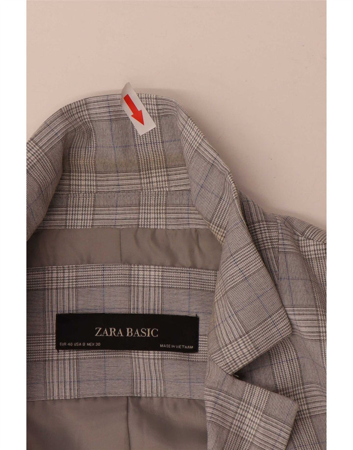 Zara Womens 1 Button Blazer Jacket EU 40 Medium Grey Houndstooth
