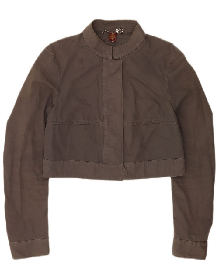 Dondup Womens Crop Bomber Jacket IT 44 Medium Grey Cotton