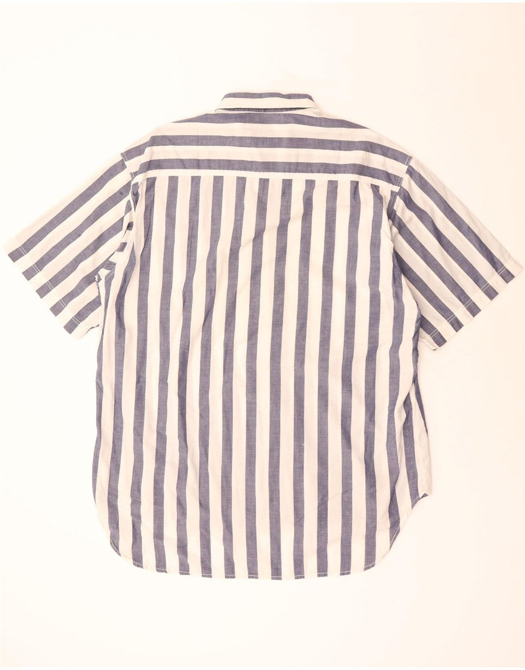 BENETTON Mens Short Sleeve Shirt Large Navy Blue Striped