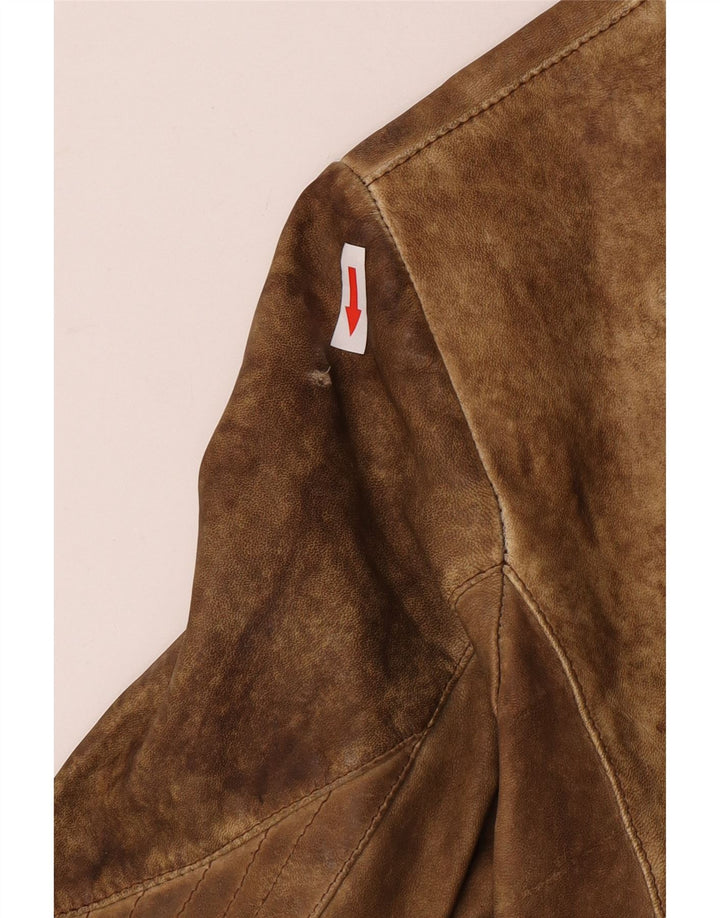 Vintage Womens Crop Leather Jacket UK 10 Small Beige Leather